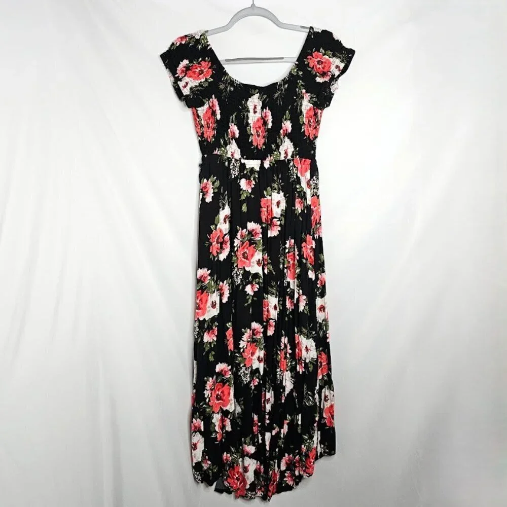 TORRID Challis Maxi Dress BLACK PINK & WHITE Floral size 00 M 10 Hi-Low Summer - Picture 10 of 11